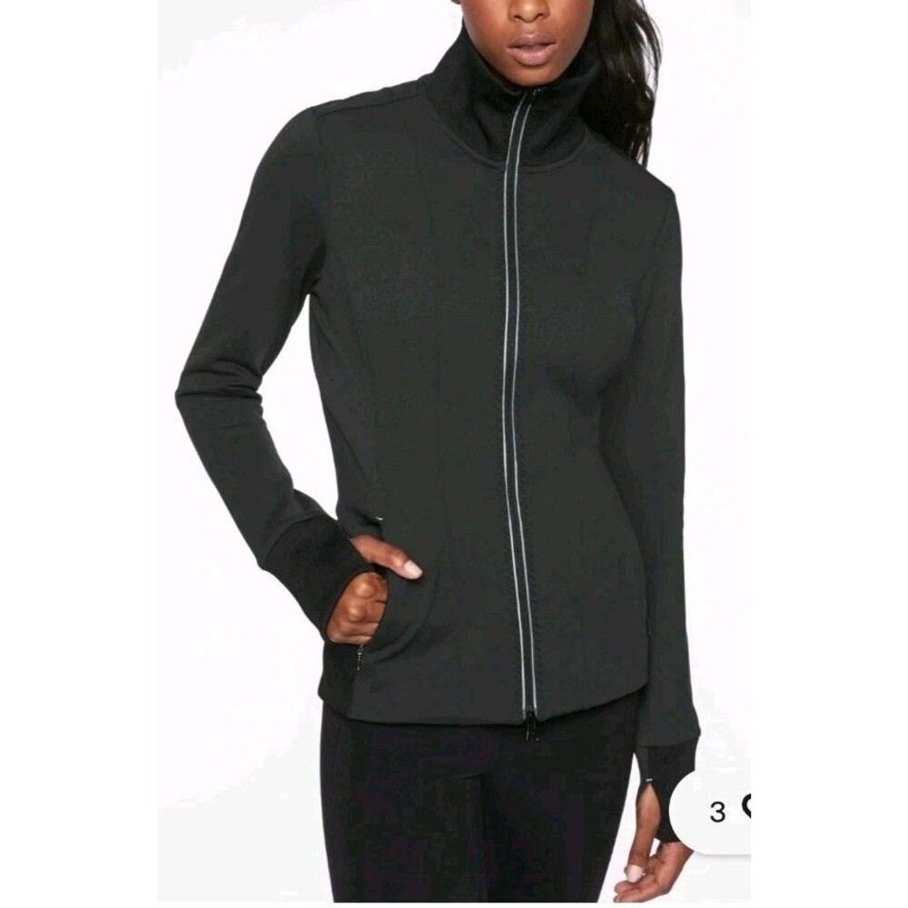 Athleta Ridge Black Full Zip Jacket Stretch‎ Womens Small #350838 O0510H EUC